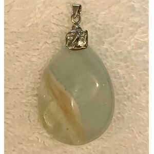 Green Stone Pendant with Silver Toned Loop Size 1 1/2" length X 1" wide